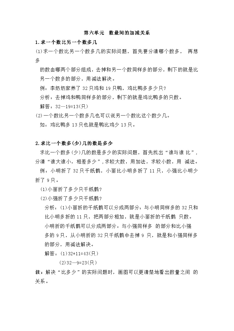 【知识点】新人教版一年级数学下册第六单元知识点梳理