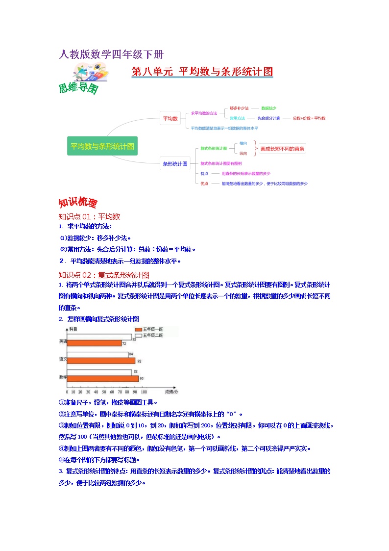 【知识点】人教版四年级数学下册第八单元知识点总结+练习学案（教师版+学生版）