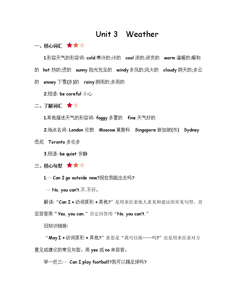 【知识点】人教版小学四年级英语下册 Unit 3 知识清单