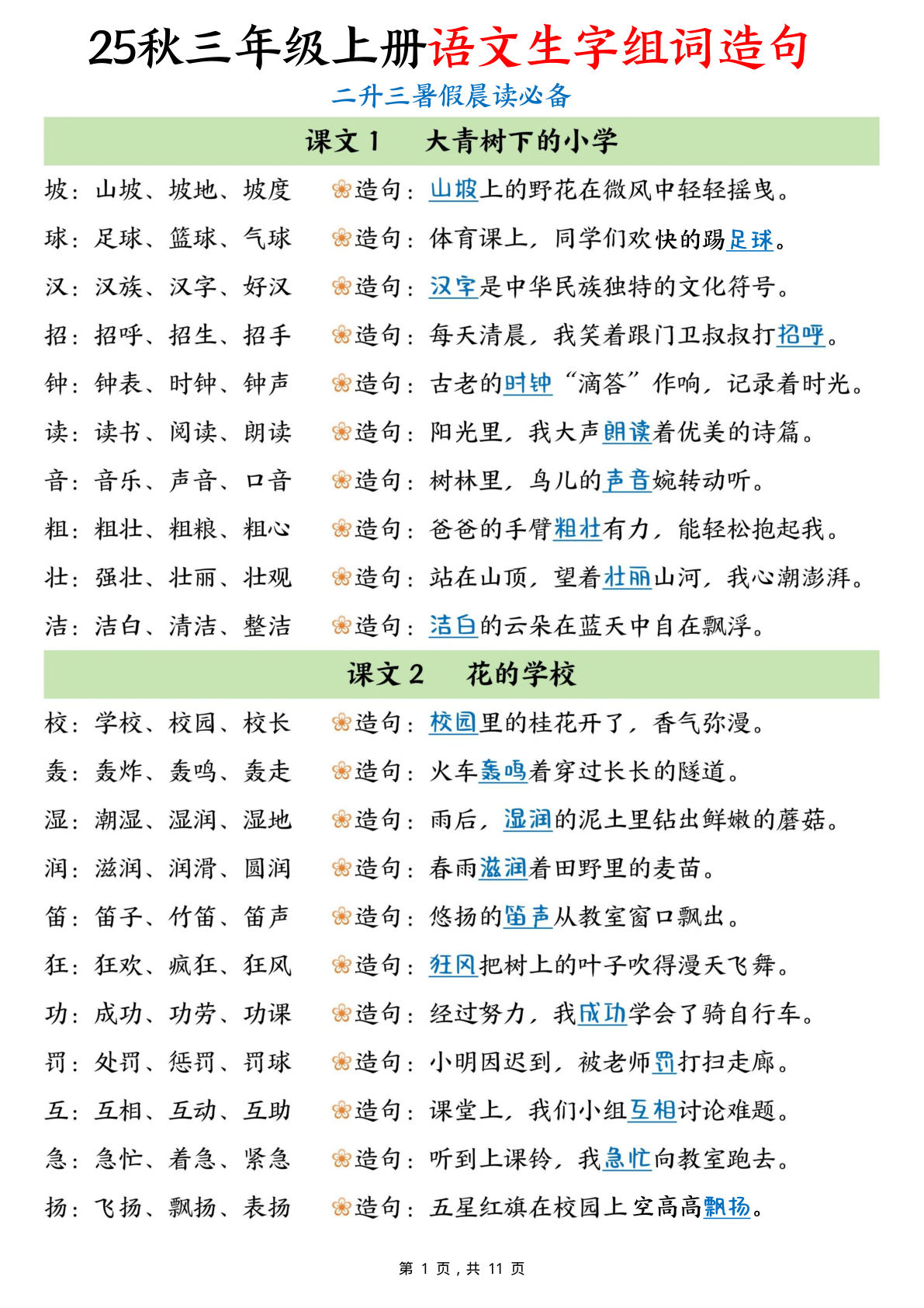 【0155】三年级语文上册生字组词造句（11页）