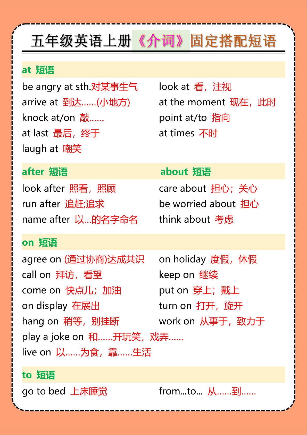 【1493】五年级英语上册《介词》固定搭配短语